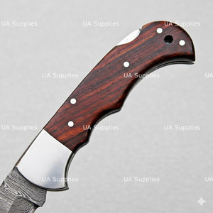 UA Supplies Industrial Grade Hand Forged Damascus Steel Rosewood Handle Lockback Folding Hunting EDC Pocket Knife 1 Year - Product Image 2