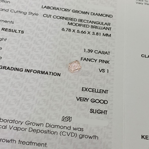 Diamants roses fantaisie cultivés en laboratoire CVD, taille Radiant, 1,39 ct/1,4 ct, pureté VVS, certifiés IGI, en vrac, pour la joaillerie - Vente en gros - Product Image 2