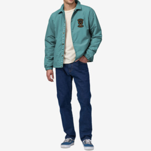 Vestes de coach pour hommes, couleur turquoise, logo brodé, col rabattu, coupe-vent, vêtements décontractés, coupe régulière, style automne - Product Image 1