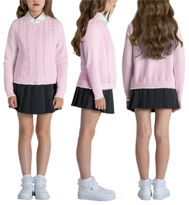 Cardigan en coton tricoté pour filles, à manches longues, uniforme scolaire, pull boutonné, cardigan pour enfants, col rond, pull scolaire - Product Image 5