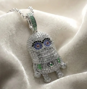 Colgante de Moissanita Hiphop Personalizado de Plata 925 Bañado en Oro Rosa, con Encanto de Minion de Dibujos Animados, Corte Brillante, Bañado en Rodio, Joyería de Oro de 14K - Product Image 3