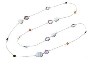 Natural Kyanite Tourmaline Amethyst Blue Lace Agate Gemstone Long Snake Chain Bohemian <b>Statement</b> <b>Necklace</b> 925 Sterling Silver - Product Image 2