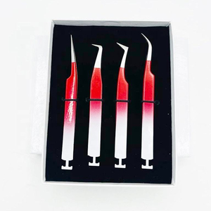 Pince à cils bicolore avec poignée diamantée, en acier inoxydable, professionnelle, à pointe en fibre pour extensions de cils - Product Image 1