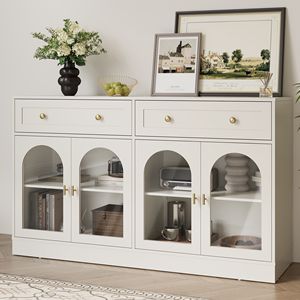 Adjustable Shelves 4-Door <b>Sideboard</b> Buffet Cabinet with 2 Draw Storage <b>Kitchen</b> Cabinets with Storage Features - Product Image 4