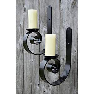 Handcrafted Wrought Iron S Scroll <b>Wall</b> <b>Sconce</b> Set Elegant Matte Black Metal <b>Wall</b> Mount Single Pillar Candle Holder Pair for Mode - Product Image 6
