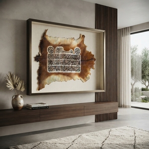Art mural islamique en cuir de chèvre indonésien fait main, calligraphie animale, Ayatul Kursi, script arabe, écologique, personnalisable - Product Image 6