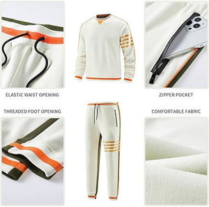 Ensemble de survêtement de luxe blanc cassé pour homme – Ensemble deux pièces de créateur avec sweat-shirt à col rond et pantalon de jogging fuselé - Product Image 4