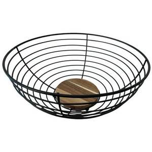 Nouveauté : Panier à fruits et à pain en fil métallique avec base en bois et revêtement en poudre noire – Fournitures de cuisine - Product Image 4