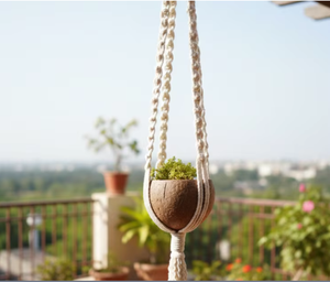 Maceta Colgante de Cáscara de Coco con Cuerda de Macramé, Tema de Frutas, Maceta para Plantas Suculentas, Decoración del Hogar, Decoración Interior y Exterior - Product Image 1