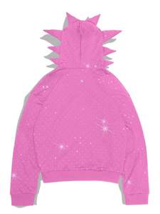 Sudadera con capucha rosa con pedrería y púas para hombre, con cremallera, de algodón grueso, estilo urbano, personalizable, de fábrica. - Product Image 3