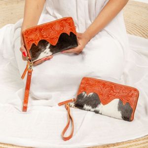 High Quality Hand Tooled Floral Carving Leather Cowhide Womens <b>Wallet</b> <b>Money</b> Card Holding Multi Purposes <b>Wallet</b> Set Of 2 Pcs - Product Image 2