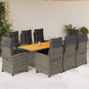 Dark Grey Rattan <b>Garden</b> Dining Set <b>8</b> <b>Seater</b> Teak <b>Table</b> Outdoor Furniture Weather Resistant Contemporary Design - Product Image 1