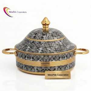 Luxury Grey Marble Hot Pot Stainless Steel Food Warmer Thermal Insulated Casserole Serveware Chafing Serving Dish Catering Pots - Product Image 1
