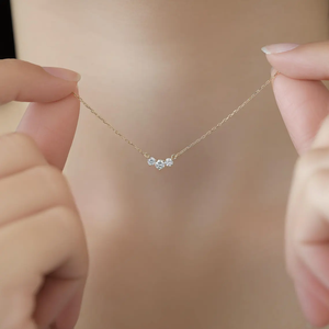 14K Solid Gold Lab Diamond Classic Trio Diamond <b>Necklace</b> Dainty Diamond <b>Necklace</b> <b>Triple</b> Sparkling Gemstone <b>Necklace</b> Jewelry Gift - Product Image 2