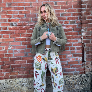 <b>Womens</b> Green <b>Suede</b> Fringe <b>Jacket</b> Genuine Cow <b>Suede</b> Western Boho Tassel Olive Cowgirl Vintage Ladies Fashion Outerwear Coat - Product Image 4