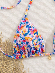 Ensemble bikini floral pour femme, haut croisé à nouer, bas à nouer sur les côtés, en spandex et polyester, maillot de bain deux pièces extensible - Product Image 4
