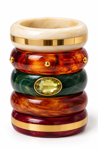 Bracelet jonc en résine fait main, pièce unique, effet marbre, accent doré, bijoux fantaisie épais, vente en gros OEM ODM - Product Image 4