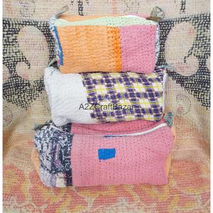 100% Pure Cotton Kantha Fabric Tassel Pattern Zipper Closure Eco-Friendly Durable Lightweight Reusable Large/<b>Small</b> Soft Case - Product Image 2