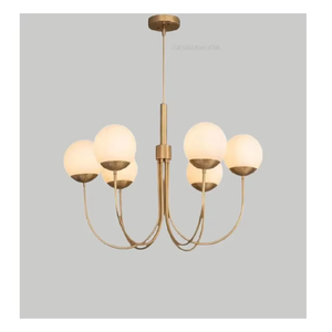 Lámpara de Techo Moderna de Estilo Mid-Century con 6 Luces LED, de Latón, con Globos de Metal Esmerilado, para Sala de Estar, Regulable - Product Image 1