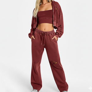 Survêtement streetwear oversize pour femme, de haute qualité, avec logo imprimé 3D en relief, en dentelle, couleur unie, blocs de couleur hivernaux, 100% brodé - Product Image 2