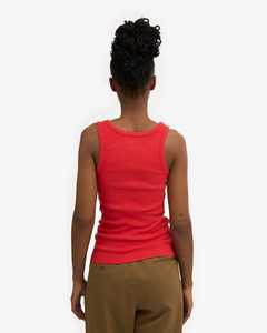 Camiseta sin mangas de punto de algodón/spandex con cuello redondo para mujer Whiteaura International, color rojo sólido, estilo casual minimalista, longitud regular - Product Image 3