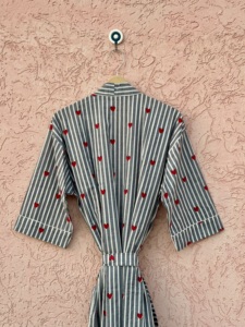 Cotton Kimono <b>Robe</b> Striped Heart Print Loungewear Summer Spring Long Sleeve V-neck Boho <b>Beach</b> Gown - Product Image 2
