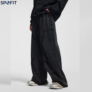 Custom Men's Straight Sweatpants <b>Elastic</b> <b>Waist</b> Drawstring Jogger Pants Washed Baggy <b>Trousers</b> for Autumn - Product Image 2