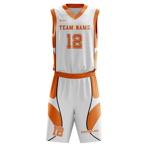 Conjunto de Camiseta de Baloncesto para Hombre SINEWY, Blanco y Naranja, Sublimada, Cuello en V, Sin Mangas, Transpirable, Uniforme Deportivo, Nombre del Equipo 12 - Product Image 3
