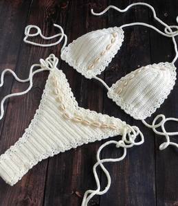 Bikini en crochet crème avec coquillages, maillot de bain brésilien en crochet, vêtements de bain en crochet, bikini en crochet - Product Image 2