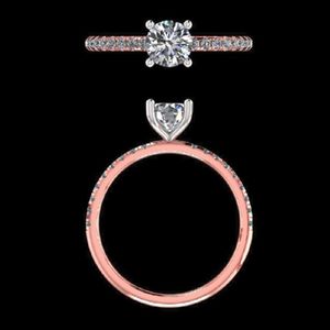 แหวนเพชรทรงกลม 0.93 กะรัต ทองคำ 14K 18K สีโรสโกลด์ งานแฮนด์เมด ฝังเพชรแบบ Pave สองสี สำหรับงานแต่งงาน ผู้หญิง - Product Image 3