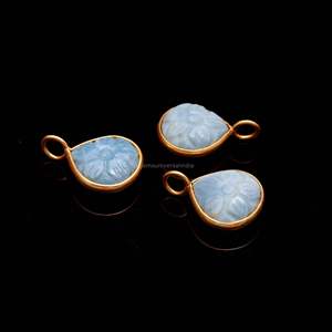 Pendentif fleur en opale bleue naturelle, charme en argent sterling 925, pierre précieuse sculptée à la main, pendentif cœur pour la fabrication de bijoux, vente en gros, 12 mm - Product Image 5