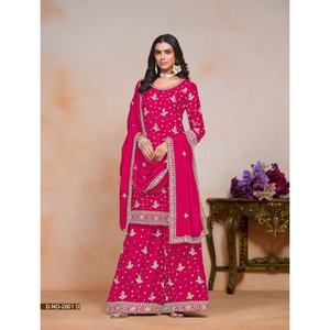 Dernier modèle de costume Sharara en Chinnon brodé de sequins, Salwar Kameez, vêtements indiens et pakistanais pour mariages et festivals - Product Image 1