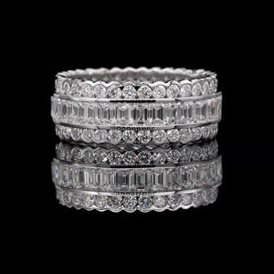 925 <b>Silver</b> Eternity Band <b>Ring</b> <b>Emerald</b> Cut Zircon Prong Setting Rhodium Plated Luxury Unisex Engagement Wedding Third Party - Product Image 2