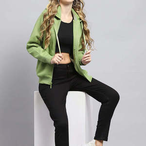 Sudadera con capucha y cremallera para mujer, de color liso, manga larga, de algodón tejido transpirable, estilo otoñal, corte regular - Product Image 5