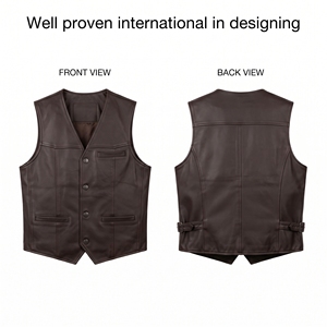 Gilet d'hiver personnalisé en toile grise et cuir, 800 GSM, robuste, multi-panneaux, gaufré, pour motard, coupe-vent - Product Image 6