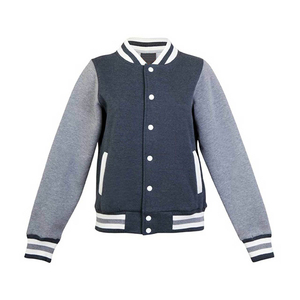ELEGANT CORPORATION Men's Navy Blue Gray Casual Leather Varsity Jacket Horn Button Front Stand Collar Windproof Fleece Outerwear - Product Image 2