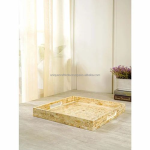 Bandeja de Servir Rectangular de Madera Hecha a Mano con Incrustaciones de Perlas Celestiales, Diseño Sólido, Ecológica, Duradera, Decoración Festiva para Bodas - Product Image 1