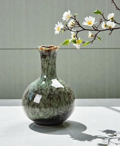 New Arrival <b>Ceramic</b> <b>Vase</b> Wabi Sabi Style Crackled Glaze Handmade Tabletop Decor 8-16 Inches Green Black Finish - Product Image 1