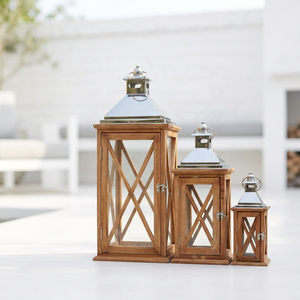 Manufacturers Stainless Steel Metal Candle <b>Lanterns</b> with Wooden Botton for Home & Patio Decoration - Product Image 1