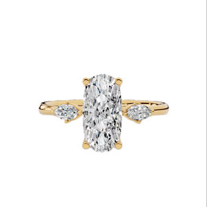 แหวนหมั้นเพชรทรงรีและทรงมาร์คีส์ เพชรเลี้ยงในห้องปฏิบัติการ ทอง 14K ไม่มีสี VVS ขนาด 11x5.5 มม. ประดับเพชรเม็ดใหญ่ตรงกลาง - Product Image 1