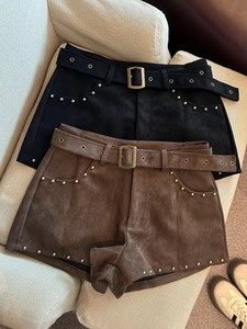 Women's Black Gothic Emo Y2K Shorts Micro Boot <b>Suede</b> Shorts Vintage Slim Fitted Y2k Club Party <b>Belt</b> Closure Gothic Style Women - Product Image 2
