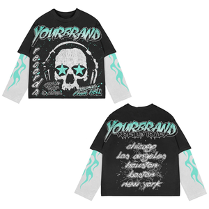 Custom Oversized <b>Y2K</b> Graphic Tee 300 GSM Heavy Cotton Double Layer Long Sleeve Streetwear Wholesale - Product Image 2
