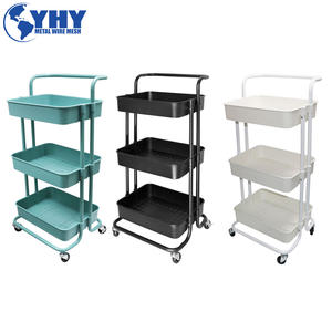 Chariot utilitaire roulant à 3 niveaux <span class=keywords><strong>avec</strong></span> <span class=keywords><strong>tiroir</strong></span> Organisateur de rangement multifonctionnel <span class=keywords><strong>avec</strong></span> étagère et roues en métal pour cuisine, salon - Product Image 4