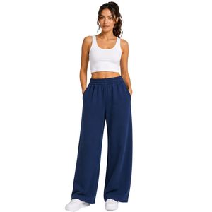 <b>Navy</b> <b>Blue</b> <b>Wide</b> <b>Leg</b> Sweatpants Women Elastic Waist Loose Fit Casual Cotton Fleece <b>Trousers</b> Oversized Lounge Pants Streetwear - Product Image 1