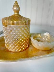 Juego de cajas de joyería de resina hechas a mano con tapa y bandeja, decoración artística para el hogar, forma irregular, detalles en oro - Product Image 5