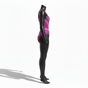 Maillot de bain une pièce pour femme en tissu Spandex premium, rouge et noir, avec empiècements latéraux en mesh, logo personnalisé par transfert thermique. - Product Image 3