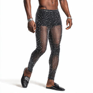 Leggings en maille transparente à séchage rapide avec strass OEM pour hommes, légers, taille élastique, leggings en maille transparente avec strass pour hommes - Product Image 1