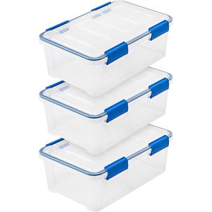 16 Qt Plastic Storage Bins with Lids 3 Pack BPA Free <b>Tight</b> Latch Seal Stackable Nestable <b>Clear</b> Tote - Product Image 1