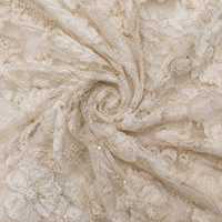 Tissu en dentelle Chantilly 3D floral blanc avec perles, perles tubulaires et sequins brodés, élégant et romantique, pour mariée, 5 yards (58 pouces)