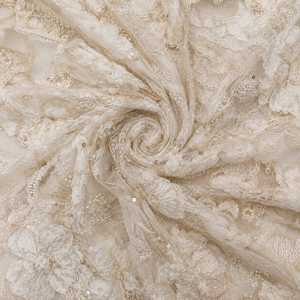 Tela de Malla de Encaje Chantilly Floral 3D Blanca con Perlas, Cuentas y Lentejuelas, Bordado Premium, Elegante y Romántico, para Novias, 5 Yardas - Product Image 1